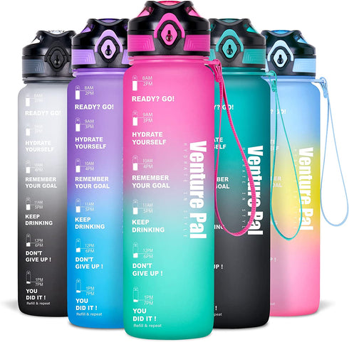 Venture Pal 32oz Motivational Leakproof Fast Flow Trendy Water Bottle with Time Marker & Removable Strainer to Remind You Drink More Water and Hydrate in Style
