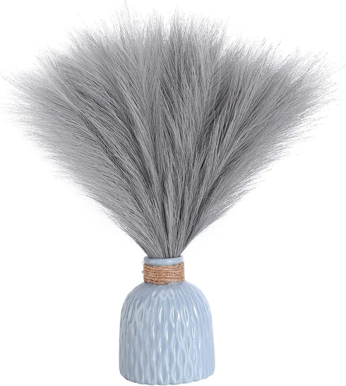 6PCS Grey Artificial Pampas Grass 14'' Faux Pampas Grass Fluffy Pampas Grass Plants Pompass Grass Branches for Home Party Office Garden Wedding Decor