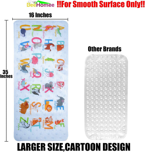 BEEHOMEE Bath Mats for Tub Kids - Large Cartoon Non-Slip Bathroom Bathtub Kid Mat for Baby Toddler Anti-Slip Shower Mats for Floor 35x16,Machine Washable XL Size Bathroom Mats (Alphabet)