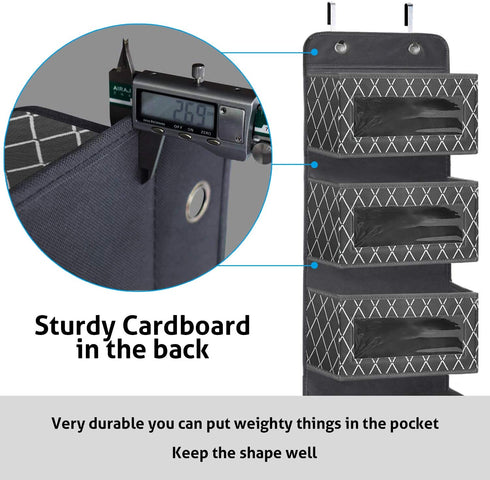 Over The Door Hanging Organizer with 5 Large Pockets,Foldable Wall Mount Fabric Storage with Clear Window and 2 Metal Hooks for Pantry,Closet,Kitchen,Nursery,Bathroom,Dorm-49.6x12.2x5 inches(Grey)