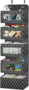 Over The Door Hanging Organizer with 5 Large Pockets,Foldable Wall Mount Fabric Storage with Clear Window and 2 Metal Hooks for Pantry,Closet,Kitchen,Nursery,Bathroom,Dorm-49.6x12.2x5 inches(Grey)