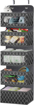 Over The Door Hanging Organizer with 5 Large Pockets,Foldable Wall Mount Fabric Storage with Clear Window and 2 Metal Hooks for Pantry,Closet,Kitchen,Nursery,Bathroom,Dorm-49.6x12.2x5 inches(Grey)