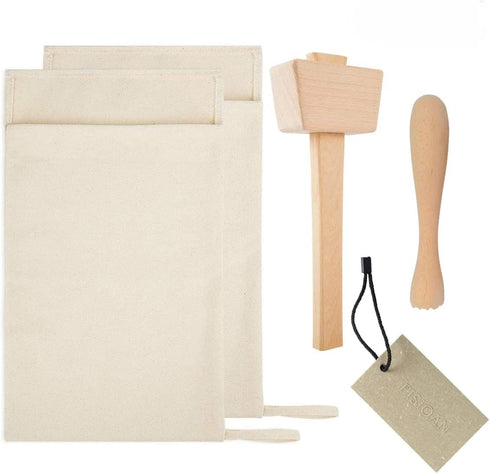 Pack of 2 Professional Lewis Bags and 1 Piece Ice Mallet,1pc Muddler Bar Tool Set Reusable Canvas Crushed Ice Bags for Home Party Bar Kitchen Dried Ice Crushing