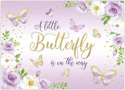 Funnytree 7x5FT A Little Butterfly is On The Way Purple Backdrop Girl 1st Birthday Baby Shower Princess Party Supplies Flower Background Cake Table Decor Favors Photobooth Props Gift Banner