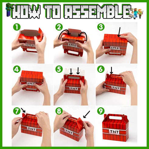 Pixel Style Birthday Party Supplies,40pcs Miner Theme Party Decorations Set,Include 10 Button Pins,10 Key Chains,10 Gift Boxes for Kids,Best for Fill Up the Goodie Bags for Miner Themed Party Favors