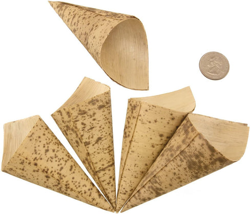 BambooMN 5.12" x 2.25" Premium Bamboo Leaf Cone, All Natural and Disposable Compostable for Catering and Home Use, 100 Pieces
