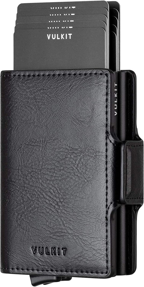 VULKIT Credit Card Holder RFID Blocking Leather Automatic Pop Up Wallet Slim Money Clip Wallet Double Card Case for Men and Women