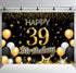 RBYOO 39th Gold Black Happy Birthday Backdrop for Girls Women Boy Men 7x5ft Photography Background Banner Birthday Party Decorations Photo Booth Props