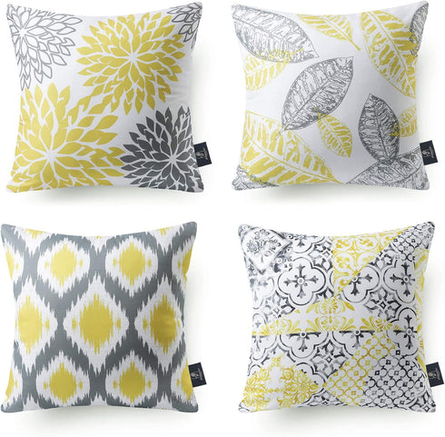 Phantoscope Set of 4 New Living Series Decorative Throw Pillow Case Cushion Cover, Yellow and Grey, 22 x 22 inches, 55 x 55 cm