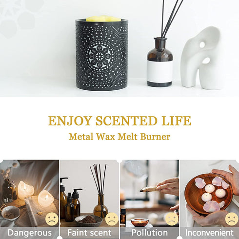 Bobolyn Electric Wax Melt Warmer Metal Wax Burner Wax Cube Melter Fragrance Warmer for Scented Wax & Essential Oil Burner (Lotus Carving)