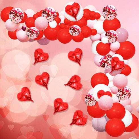105 Pack Valentines Day Balloon Arch Garland Kit, Pink White Red Confetti Balloons with Red Heart Balloons for Valentine's Day Anniversary Mothers Day Wedding Engagement Party Supplies