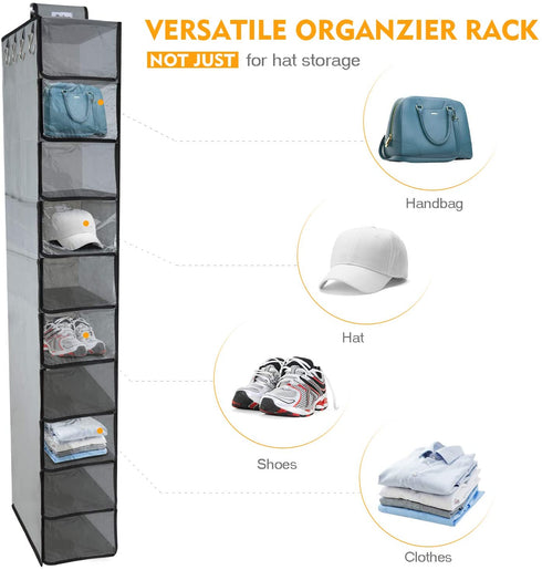 DOIOWN Hanging Closet Organizer Shelves Hat Organizer Rack 10 Shelf Wardrobe Storage Shelves Baseball Cap Organizer with Cover for Closet Hat Storage