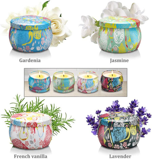 Blooming Flowers Scented Candles Gift Set, Natural Soy Aromatherapy Candles with 120 Hours Burn for Stress Relief, Ideal Gifts for Women for Mother's Day Birthdays Colleagues, 4 Pack