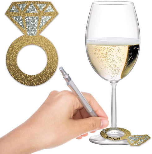 Beistle 57325 Diamond Ring Wine Glass Markers 48 Piece, 2.25" x 3.5", Gold/Silver