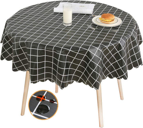 LOHASCASA Round Vinyl Oilcloth Tablecloth Waterproof PVC Wipeable Peva Heavy Duty Rustic Plastic Spillproof Tablecloth for Camping Buffalo Plaid 54 Inch