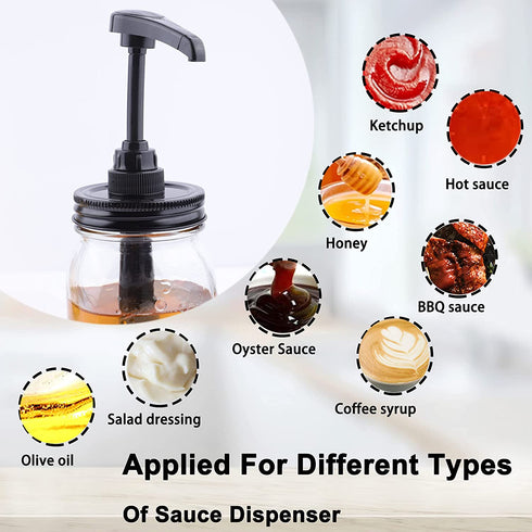 Mason Jar Syrup & Sauce Honey Dispenser Pump Lids for Regular Mouth (2 Pack ), Airtight & Leak-Proof Kitchen Food Grade Coffee Syrup Dispenser Pump (Jar Not Included)