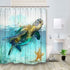 Sea Turtle Shower Curtain for Bathroom, Underwater World Ocean Animal Sea Tortoises Coral and Aquatic Plant on Rustic Wooden Boards Bath Curtains (69'' W by 70'' L)
