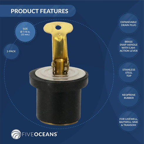 Five Oceans Marine Rubber Drain Plug, 3/4" & 7/8"