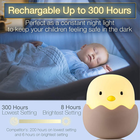 Night Light for Kids | Baby Nursery Lamp with Touch Controls | Cute Chick Bedside Nightlight for Nursing/Breastfeeding | USB Rechargeable | Newborn or Toddler Bedroom Decor for Boys and Girls