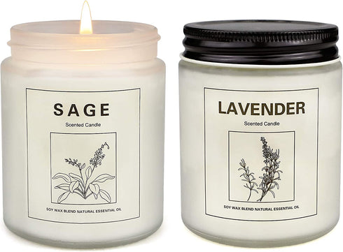 Sage Candles for Home Scented, Aromatherapy Lavender Candle, Soy Wax Candle Set 2 Pack, Women Gift with Strongly Fragrance Jar Candles