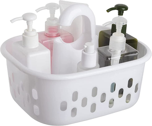 Portable Shower Tote Plastic Shower Caddy Basket Organizer with Handle for College, Dorm, Bathroom, Bedroom, Garden, White