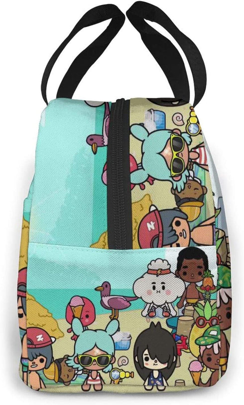 Zhousongst Toca Life World Portable Insulated Lunch Bag Picnic Bags Box with Front Pocket,Black,One Size