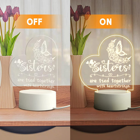 Birthday Gifts for Sister, Engraved Night Light for Sister, LED Night Lamp Gifts for Sister from Sister, Graduation Wedding Mother's Day Gifts for Sister (Heart)