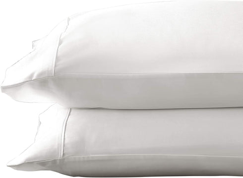 Brielle Home Tencel Lyocell Sateen Pillowcase Set 300 Thread Count Easy Care Luxury Feel Pillow Case Set, White, Standard