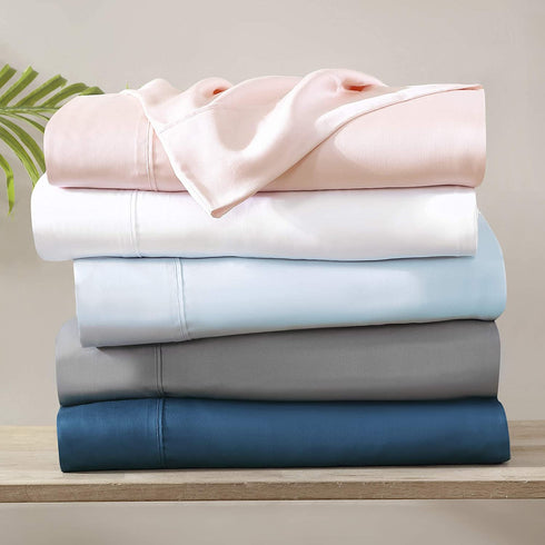 Brielle Home Tencel Lyocell Sateen Pillowcase Set 300 Thread Count Easy Care Luxury Feel Pillow Case Set, White, Standard