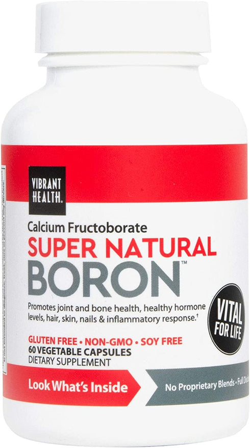 Vibrant Health, Super Natural Boron, Vegetarian Support for Joint and Bone Health, 60 Capsules