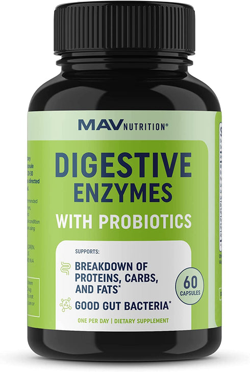 Digestive Enzymes Supplement with Probiotics | for Breaking Down Dairy, Protein, Sugar, & Carbs* | Nutrient Absorption, Lactose, Gas Relief, & Bloating* | Vegetarian, 3rd-Party Tested (60 Capsules)