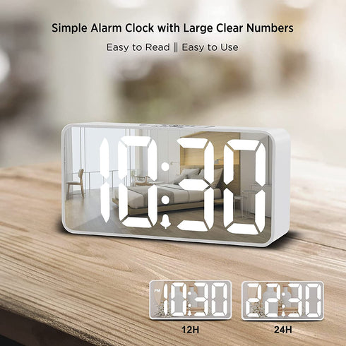 DreamSky Digital Alarm Clock with USB Charger for Bedroom Electric Clock with Large LED Display, 0-100% Brightness Dimmer, Adjustable Alarm Volume, 12/24H, Snooze, Bedside Mirror Clock Office
