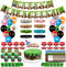 Pixel Style Gamer Birthday Party Supplies includes Banner - Cake and Cupcake Toppers - Balloons - Bracelets - Invitation Cards - Candy Bar Wrappers - Chip Can Labels