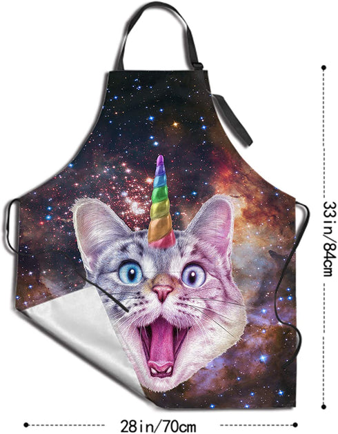 Chef Apron for Men Women Bib Kitchen Apron Screen-Printed with Unicorn Cat 100% Waterproof Protects The Grill Master from Grease Splatter and Stains