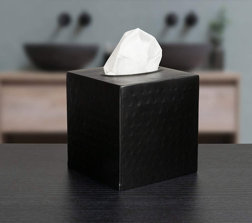 Monarch Abode Monarch Hand Hammered Metal Tissue Box Cover, Matte Black