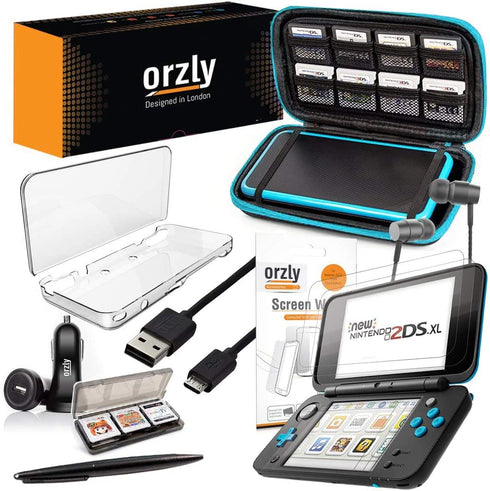 Orzly 2DSXL Accessories, Ultimate Starter Pack for New Nintendo 2DS XL (Bundle Includes: Car Charger/USB Charging Cable/Console Case/Cartridge Cases & More. (See Full Description for Details)