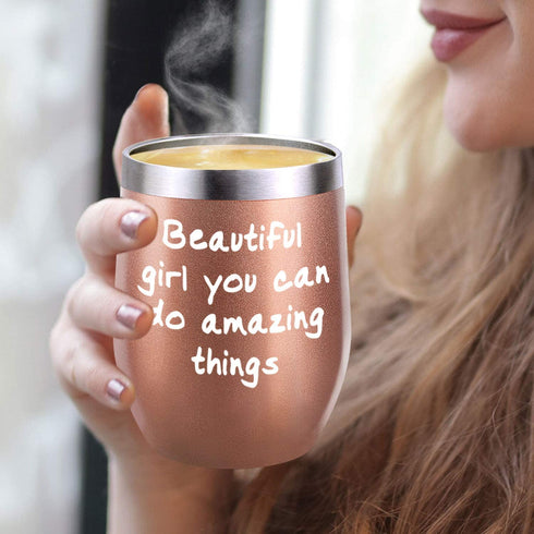 Beautiful Girl You Can Do Amazing Things Tumbler Cup Encouragement Inspirational Gift for Women Daughter Sister Friend Colleague Christmas Birthday Present,gifts for women, gifts for mom