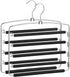 SONGMICS Pants Hangers Space Saving, 5 Layer Pants Hangers, Set of 2 Multiple Pant Hanger, Pants Organizer Hanger, Swing Arm Pants Hangers with Non-Slip Padding, Silver and Black UCRI041B02