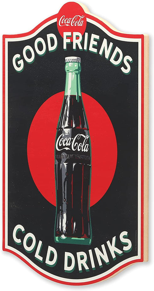 Coca-Cola Wall Art - Good Friends Cold Drinks Coca-Cola Sign - Classic Wood Wall Decor for Kitchen, Dining Room, or Man Cave