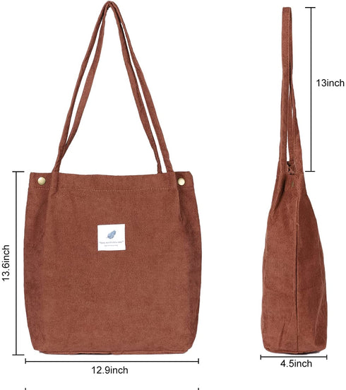2Pcs Corduroy Tote Bags, Etercycle Women's Casual Shoulder Bag Big Capacity Reusable Grocery Handbags with Inner Pocket For Work Beach Lunch Travel And Shopping