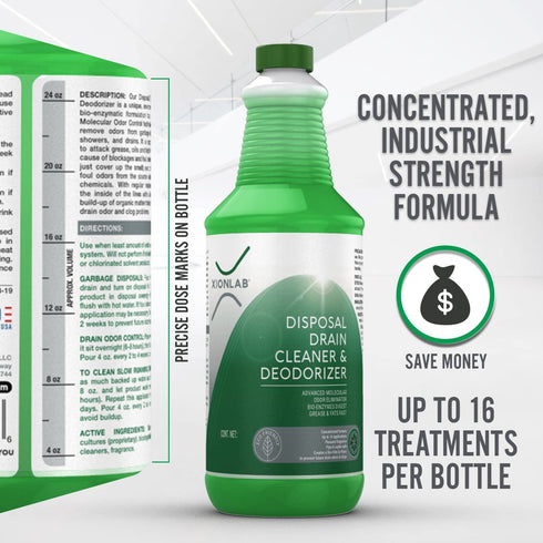 Garbage Disposal Cleaner and Deodorizer Green Enzyme Drain Cleaner Attacks Odor Source with Advanced Bio-Linking Technology - Perfect for Kitchen Sink, Shower Drain, Bathroom Sink, Utility Sink 32 oz