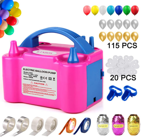 147 Pcs Balloon Pump KINBON Electric Portable Dual Nozzle Electric air Balloon Blower Pump, Electric Balloon Inflator for Party Birthday Wedding Festival