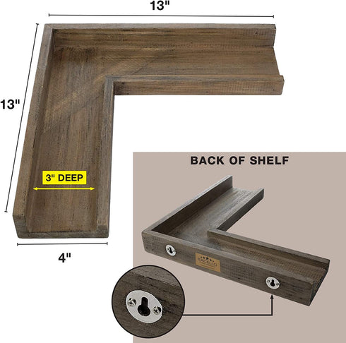 Excello Global Products Wooden L Shaped Corner Shelves: Ready to Hang Home Decor for the Living Room, Bedroom, Office, Kitchen or Bathroom (2 Pack)