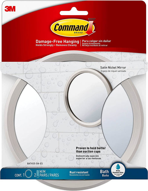 Command Bath Mirror, Satin Nickel, 1-Mirror, 2-Water-Resistant Strips, Organize Damage-Free