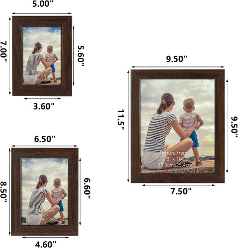 CRUGLA Gallery Frame Set of 6 for Wall Decor Tabletop Vertical Horizontal Display, Assorted Collage Photo Frames, Two 4x6 Picture Frames, Two 5x7 Picture Frames, Two 8x10 Picture Frames, Brown