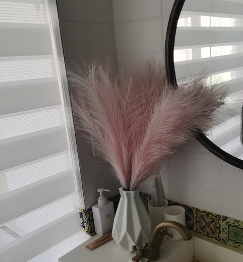 RIACHROW Faux Pampas Grass Decor Small (10Pcs 25 Inches) Artificial Pampas Grass Decor Fluffy for Home Wedding Decor Flower Arrangement and Vase Fillings (Pink)