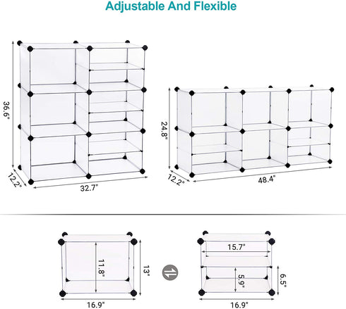 SONGMICS Cube Storage Organizer, Interlocking Plastic Cubes with Divider Design, Modular Cabinet, Bookcase for Closet Bedroom Kids Room, Includes Rubber Mallet, 32.7"L x 12.2"W x 36.6"H White ULPC36W