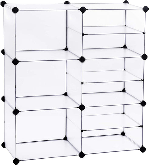 SONGMICS Cube Storage Organizer, Interlocking Plastic Cubes with Divider Design, Modular Cabinet, Bookcase for Closet Bedroom Kids Room, Includes Rubber Mallet, 32.7"L x 12.2"W x 36.6"H White ULPC36W