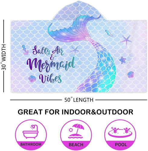 Bonsai Tree Mermaid Kids Hooded Beach Towel, Mermaid Tail Microfiber Hooded Poncho Towel for Girls 30?x50?, Mermaid Scales Pink Soft Absorbent Bath Towels Bathrobe with Hood for Swin Pool