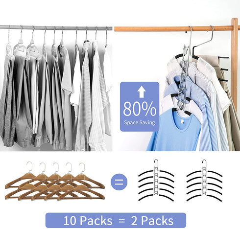Nature Smile 2 Pack 5 in 1 Anti Slip Metal Sweater Coat Hangers,Multi Layers Wardrobe Clothes Rack,Heavy Duty Metal Space Saver Shirt Blouse Hanger Closet Storage Organizer